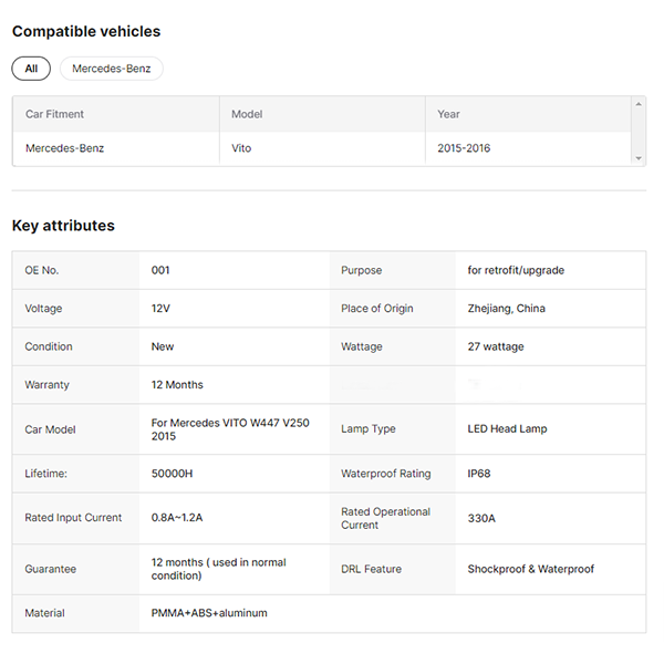 NEW ARRIVAL Headlight Front Light Assembly for Mercedes benz VITO 2016-2020 V250 W447 Head Lamp Accessories