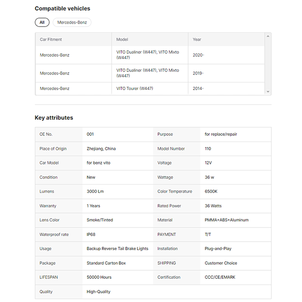 Light for Vito Tail Lights 2014-2020 W447 LED Tail Lamp DRL Rear Lamp Dynamic Signal ALL LED Accessories