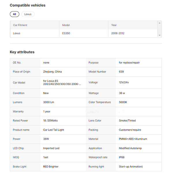 Running Light With Dynamic Animation for Lexus ES 200/240/250/300/350 Led Tail Lamp Auto Accessory