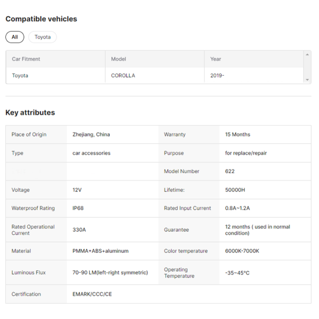 Auto Parts Modified Car Led Tail Lamp Light for Toyota Corolla 2020