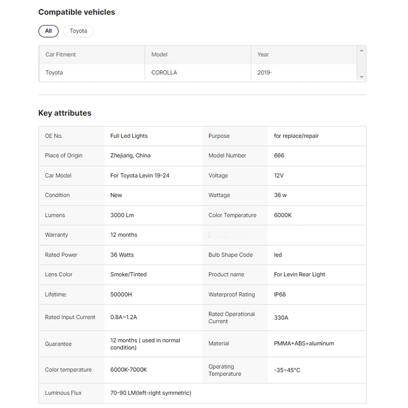 2019-2024 led car light for Toyota Corolla US Levin LED tail Lamp Dynamic Animation Tail Lamp with New Condition Led car light