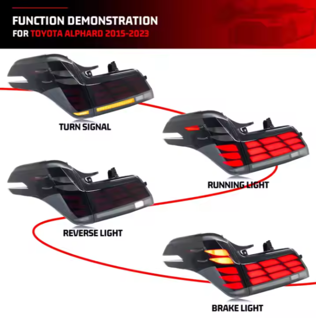 Auto Back Rear Spoiler Lamp 2015-2018 2019-2023 Year Smoke Red 12V LED Tail Lamp for TOYOTA ALPHARD VELLFIR 30 SERIES 35 SERIES