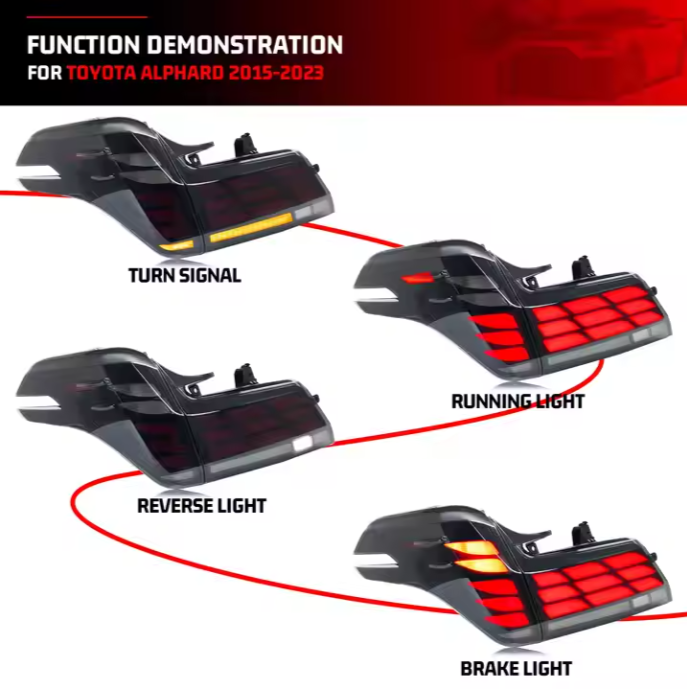 Auto Back Rear Spoiler Lamp 2015-2018 2019-2023 Year Smoke Red 12V LED Tail Lamp for TOYOTA ALPHARD VELLFIR 30 SERIES 35 SERIES