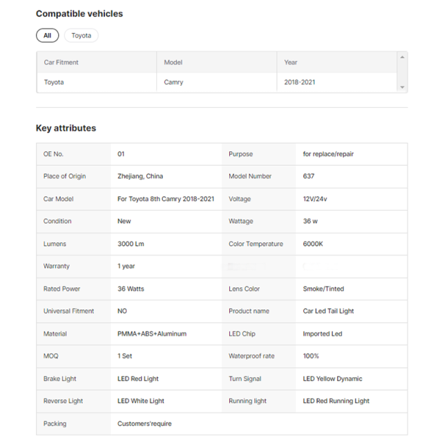 LED Rear car Lamp for 2018-2022 Toyota Camry XV70/SE/LE/XSE/XLE RGB 8th Gen led Tail Lamp Assembly New Condition Car Accessories
