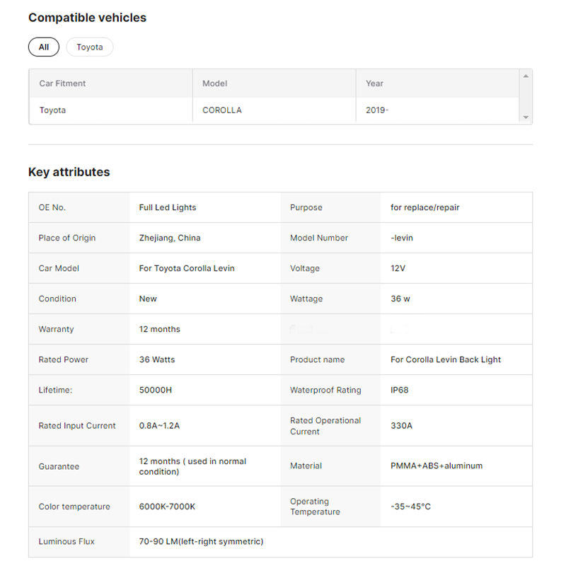 Car Taillights Tail Lamp Rear Lights Led Taillight Factory for Toyota Corolla 2023 New Design