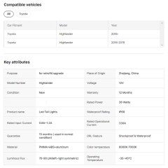 LED Tail Lights for Toyota Highlander 3th Gen 2016-2020 Brake Light Auto Parts Car Rear Lamp Assembly