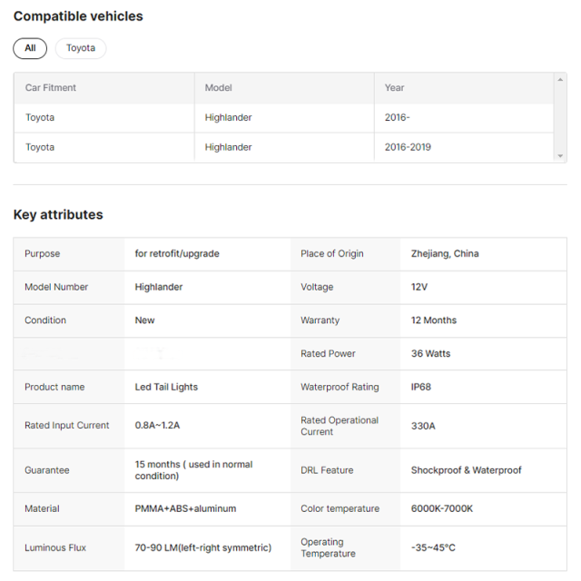 LED Tail Lights for Toyota Highlander 3th Gen 2016-2020 Brake Light Auto Parts Car Rear Lamp Assembly