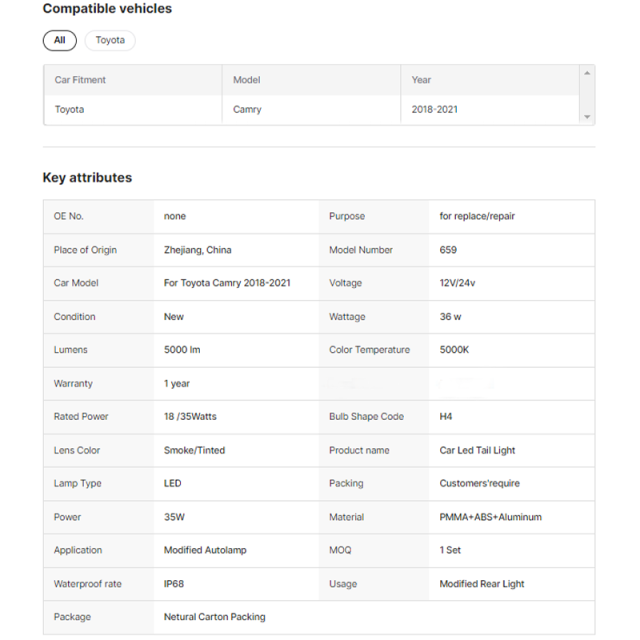 Car LED Tail Lamp Rear Lamp for Toyota Camry 8th 2018-2021 Back Lamp Assembly