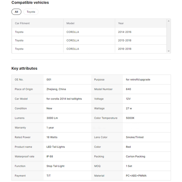 LED Taillights Rear Light Tail Lamp Assembly Tail Light 2014 2015 2016 2017-UP for Toyota Corolla