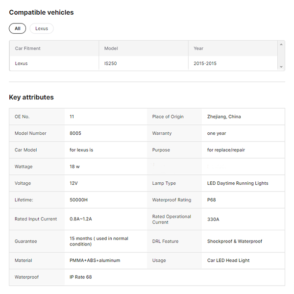for Lexus IS250 Day Running Light RGB