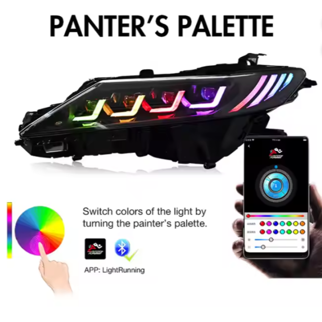 RGB Style Led Headlight for Toyota Camry 2018-2023 Sedan Head Lamp APP Control Quad Beam Front Light