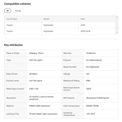 For Toyota highlander Rear Lamp with Signal Brake Light Assembly2016-2020
