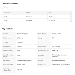 LED Tail Lights for Highlander 2016-2020 Brake Light Auto Parts Car Rear Lamp