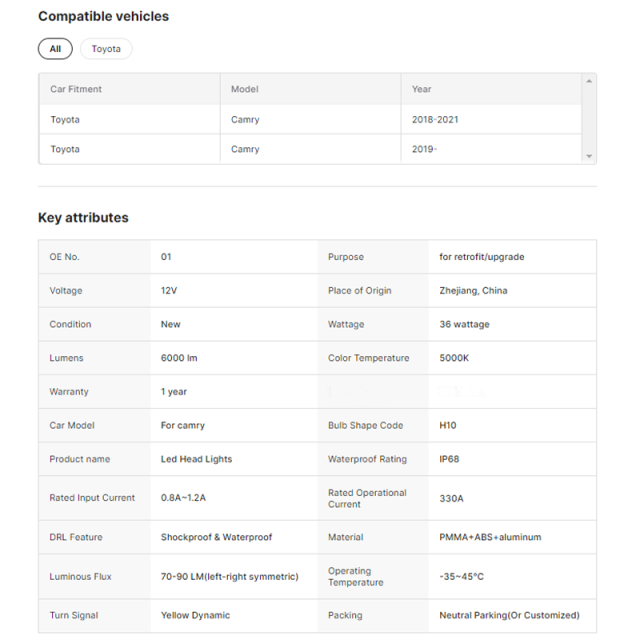 HRS High Quality Front Light Head Lamp Headlight for TOYOTA CAMRY 2018-2022 Head Lights Assembly