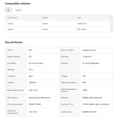 Car Lamp Assembly Aurion LED Tail Lights for Toyota Camry Tail Lamp 2006-2014 Year