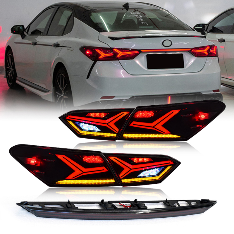 Smoke LED Tail Lights + Trunk set For 2018-2024 Toyota Camry Rear Lamp Assembly(Red)