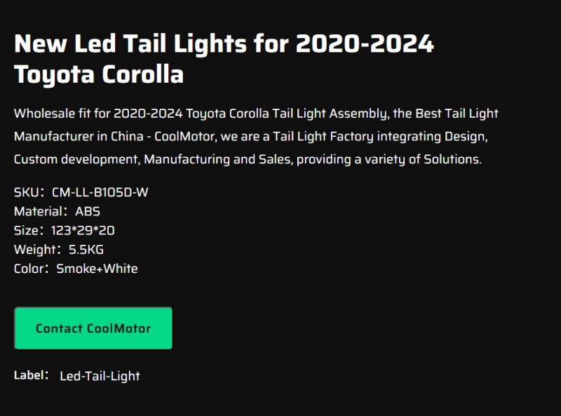New Led Tail Lights for 2020-2024 Toyota Corolla