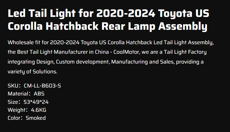 Led Tail Light for 2020-2024 Toyota US Corolla Hatchback Rear Lamp Assembly