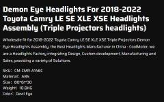 Demon Eye Headlights For 2018-2022 Toyota Camry LE SE XLE XSE Headlights Assembly (Triple Projectors headlights)