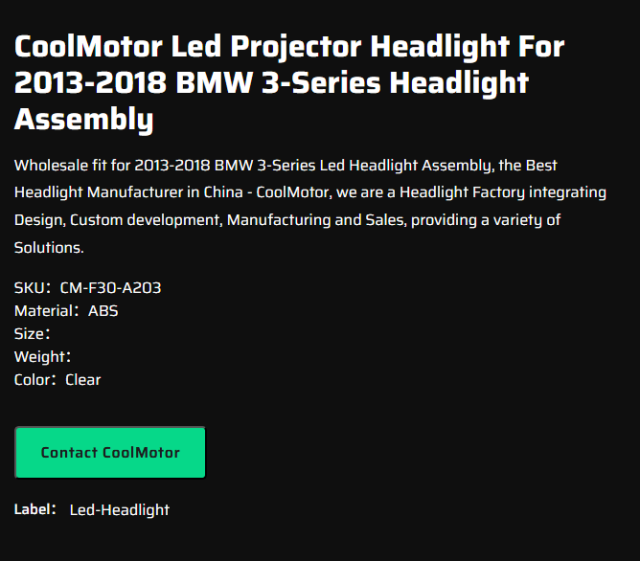 CoolMotor Led Projector Headlight For 2013-2018 BMW 3-Series Headlight Assembly