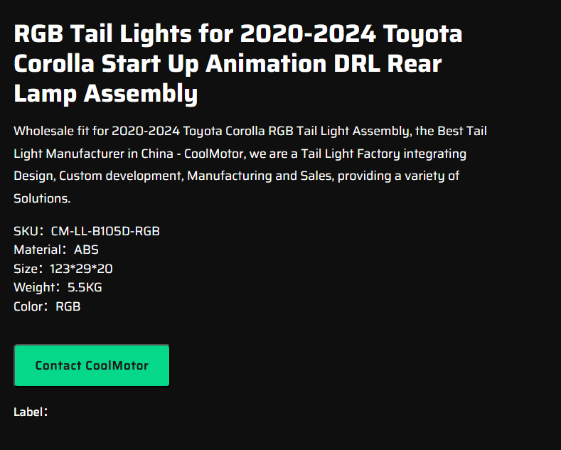 RGB Tail Lights for 2020-2024 Toyota Corolla Start Up Animation DRL Rear Lamp Assembly