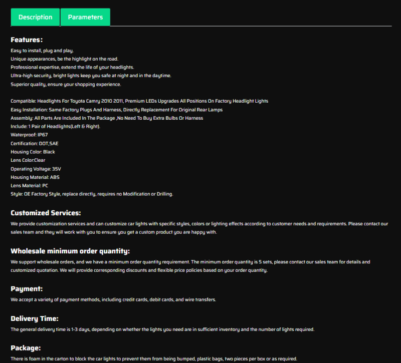 Triple Beams Led Headlight For 2010-2011 Toyota Camry LED Headlight Assembly