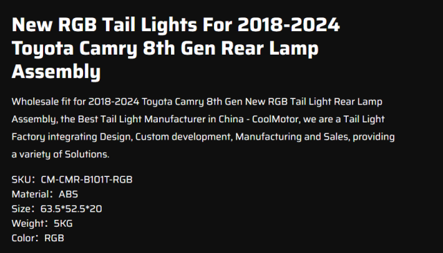 New RGB Tail Lights For 2018-2024 Toyota Camry 8th Gen Rear Lamp Assembly