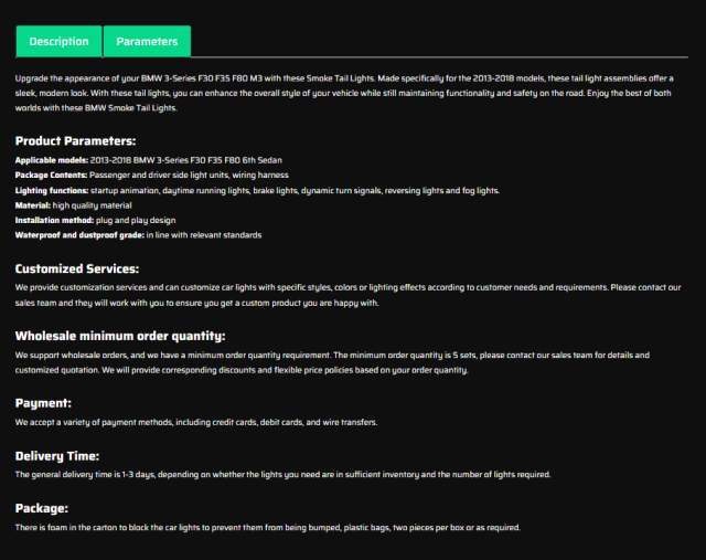 Smoke Tail Lights For 2013-2018 BWM 3-Series F30 F35 F80 M3 Tail Light Assembly