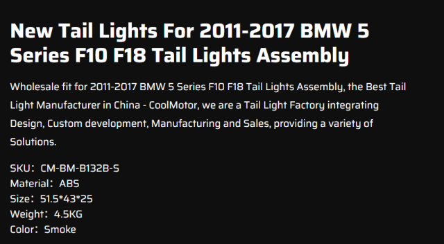 New Tail Lights For 2011-2017 BWM 5 Series F10 F18 Tail Lights Assembly
