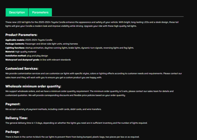 New Led Tail Lights for 2020-2024 Toyota Corolla