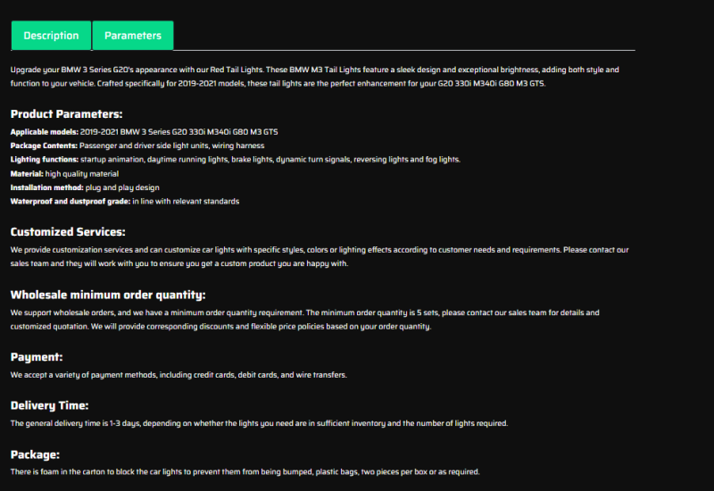 Red Tail Lights For 2019-2021 BWM 3 Series G20 330i M340i G80 M3 GTS Tail Light Assembly