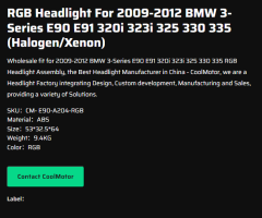 RGB Headlight For 2009-2012 BMW 3-Series E90 E91 320i 323i 325 330 335 (Halogen/Xenon)