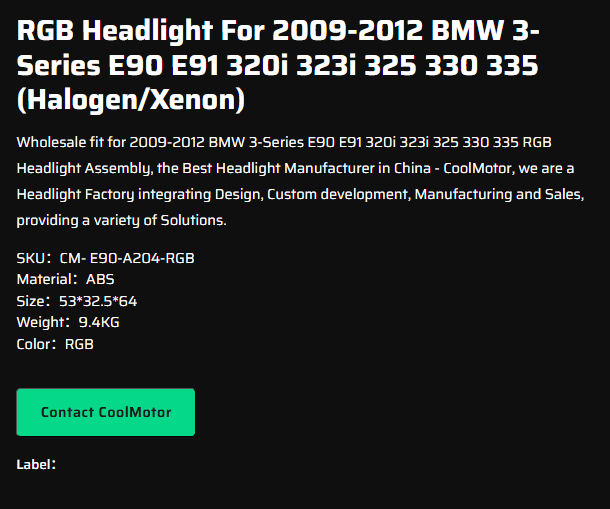 RGB Headlight For 2009-2012 BMW 3-Series E90 E91 320i 323i 325 330 335 (Halogen/Xenon)