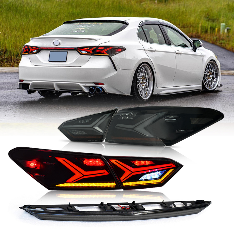 Smoke LED Tail Lights + Trunk set For 2018-2024 Toyota Camry Rear Lamp Assembly(Red)