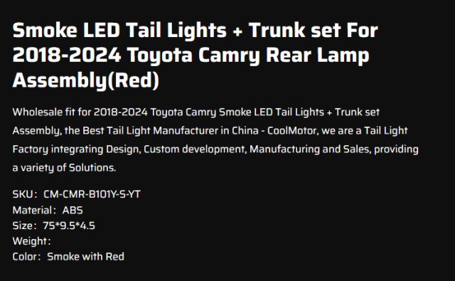 Smoke LED Tail Lights + Trunk set For 2018-2024 Toyota Camry Rear Lamp Assembly(Red)