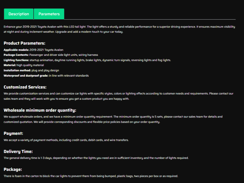 For 2019-2021 Toyota Avalon Led Tail Light