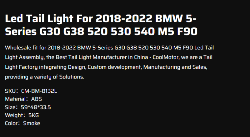 Led Tail Light For 2018-2022 BMW 5-Series G30 G38 520 530 540 M5 F90