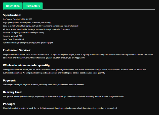 Smoke Tail Light For 2020-2023 Toyota US Corolla Tail Light Assembly