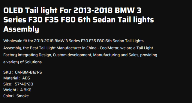 OLED Tail light For 2013-2018 BMW 3 Series F30 F35 F80 6th Sedan Tail lights Assembly