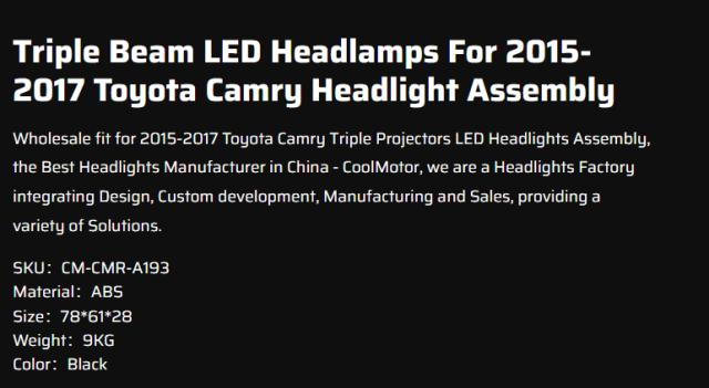 Triple Beam LED Headlamps For 2015-2017 Toyota Camry Headlight Assembly