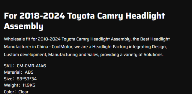 For 2018-2024 Toyota Camry Headlight Assembly