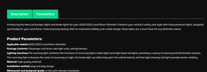 New Led bumper lights brake lights for 2020-2023 Land Rover Defender