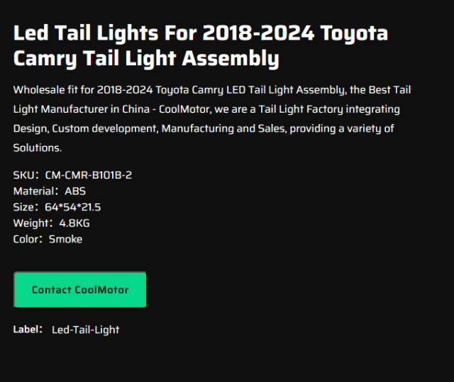 Led Tail Lights For 2018-2024 Toyota Camry Tail Light Assembly