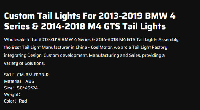 Custom Tail Lights For 2013-2019 BWM 4 Series &amp; 2014-2018 M4 GTS Tail Lights