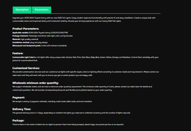 New RGB Tail Lights For 2018-2024 Toyota Camry 8th Gen Rear Lamp Assembly