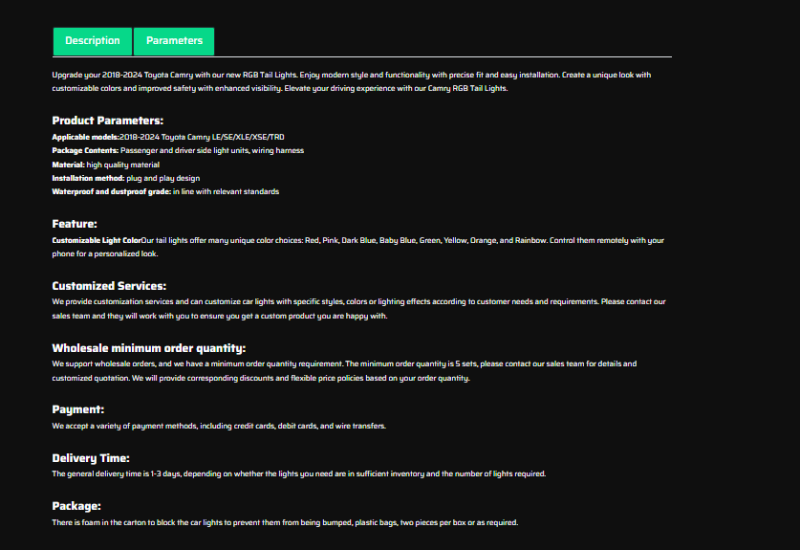 New RGB Tail Lights For 2018-2024 Toyota Camry 8th Gen Rear Lamp Assembly