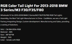 RGB Color Tail Light For 2013-2018 BMW 3 Series/M3 F30/F35/F80