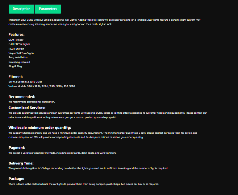 Smoke Tail Light For 2013-2018 BMW 3 Series/M3/F30/F35/F80