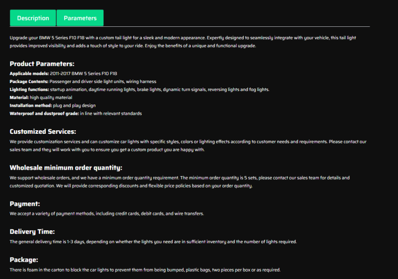 Custom Tail Light For 2011-2017 BWM 5 Series F10 F18 Tail Lights