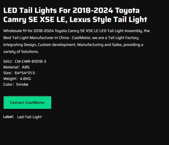 LED Tail Lights For 2018-2024 Toyota Camry SE XSE LE, Lexus Style Tail Light